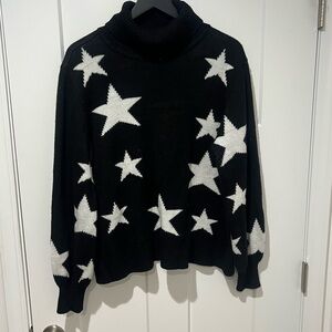 Starry Night Black and White Star Cowl Turtleneck Zenana Sweater Size XL